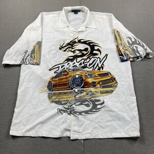 Vintage Oscar Misa Shirt Mens XL Car Dragon Graphic Button Sleeve Hit Tribal
